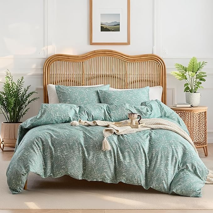 3 Pieces Comforter Set Queen Size for Adults Wear Resistant Sage Green Bedding Comforter Set for Spring, Autumn, Winter Simple Floral Comforter Set, 90''x90''
