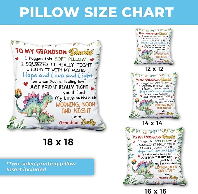 Hyturtle Personalized Grandson Pillow (Insert Included) Gifts from Grandma - Birthday Graduation for Grandson - Dinosaur Custom Name Sofa Couch Cushion Home Decor Pillow