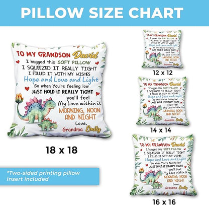 Hyturtle Personalized Grandson Pillow (Insert Included) Gifts from Grandma - Birthday Graduation for Grandson - Dinosaur Custom Name Sofa Couch Cushion Home Decor Pillow