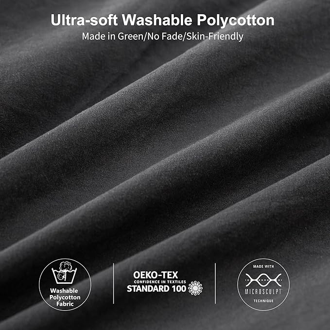 Ultra-Soft Full Size Comforter Sets - Cozy Polycotton Fabric - 1 Comfortable Down Alternative Comforter & 2 Pillowcase - All Season Lightweight but Warm Comfy Bed Blanket Quilt Dark Grey