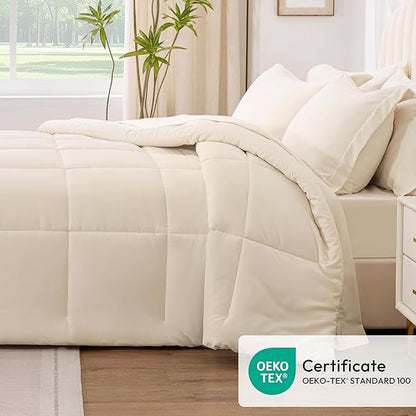 Love's cabin California King Comforter Set Beige, 7 Pieces California King Bed in a Bag, All Season Bedding Sets with 1 Comforter, 1 Flat Sheet, 1 Fitted Sheet, 2 Pillowcase and 2 Pillow Sham