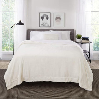 Genteele Sherpa Throw Blanket Super Soft Reversible Ultra Luxurious Plush Blanket, 102 x 90 inches, Ivory/White