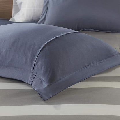 Intelligent Design Marsden Comforter Stripes Design Embroidered Toss Pillow Casual All Season Bedding Matching Sham and Complete Sheet Set, Twin, Blue/Grey 6 Piece