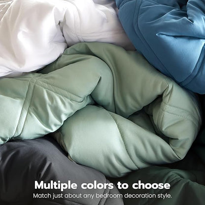 Joiedomi King Size Comforter Set with Sheets Sage Green, 7 Pieces King Bedding Set with 1 Down Alternative Comforter, 1 Flat Sheet, 1 Fitted Sheet, 2 Pillowcases and 2 Pillow Shams, Bed in a Bag