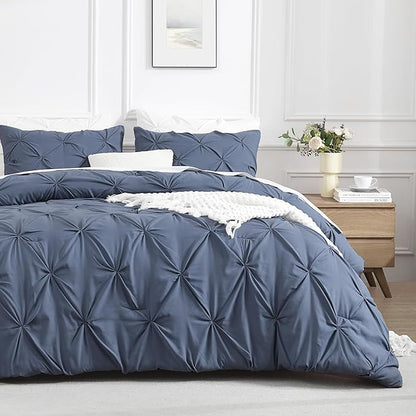 Andency California King Comforter Set Dark Blue Grey (104x96Inch), Pinch Pleat Cal King Comforter Set 3 Pieces, Oversized King Pintuck Bed Comforter, Microfiber Down Alternative Comforter Bedding Set