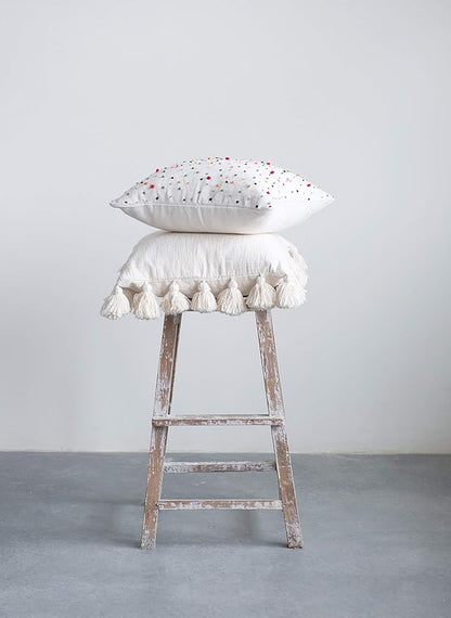 Creative Co-Op Woven Cotton Slub Pillow with Tassels, Cream