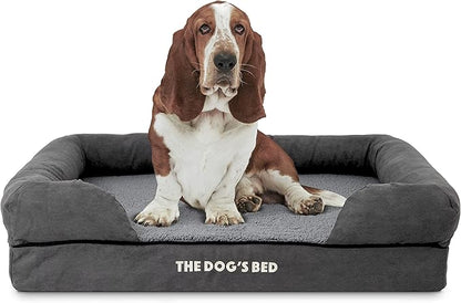 The Dog’s Bed Orthopedic Memory Foam Dog Bed with Bolsters, Plush Fabric, Grey Plush, L