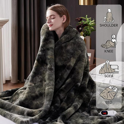 Guohaoi Heated Blanket Electric Throw, Soft Faux Rabbit Fur Electric Blanket with 10 Heating Levels 5 Sitting Timer Auto Off, Cozy Warm Heating Blankets, Machine Washable(50"×60" Dark Grey)
