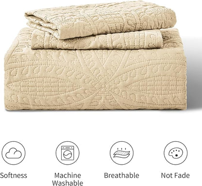 Love's cabin Quilts for Queen Bed Camel Bedspreads - Soft Bed Fall Lightweight Bedspread Comforter - Modern Style Coin Pattern Coverlet for All Season - 3 Pieces (1 Quilt, 2 Pillow Shams)