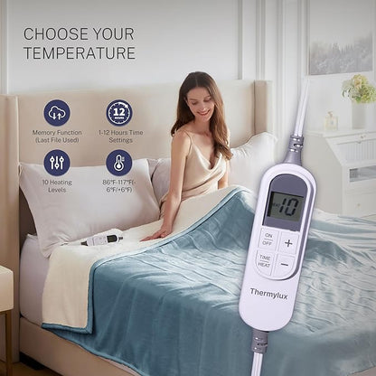 Electric Blanket Full 72"x84" Heated Electric Blankets 10 Heating Levels 12 Time Settings 8 Hours Auto Off Fast Heating and Overheat Protection ETL Certified Machine Washable,Light Blue