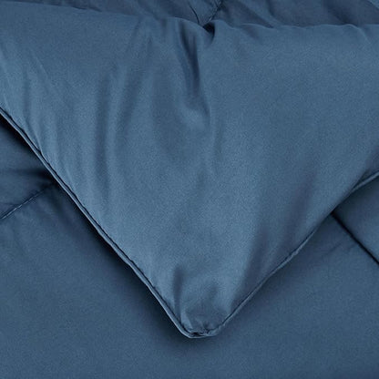 Sweet Home Collection 7 Piece Comforter Set Bag Solid Color All Season Soft Down Alternative Blanket & Luxurious Microfiber Bed Sheets, Denim, Full