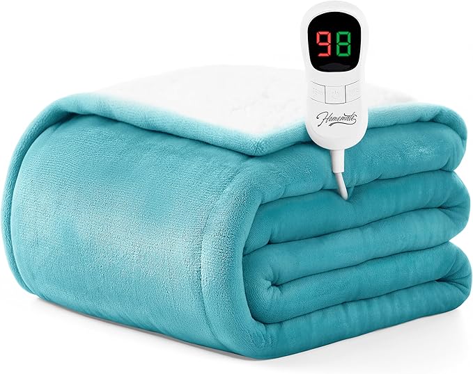 Homemate Electric Heated Blanket Twin Size - 62"x84" Heating Blanket Twin Size 1/2/4/6/8 Hours Auto-Off 10 Heat Level Over-Heat Protection Flannel Sherpa ETL Certification
