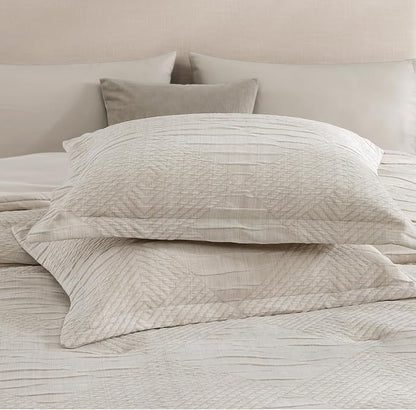 MaiRêve King Comforter Set Beige, Crinkle Textured Design Boho Bedding Set 7 Pieces Bed in A Bag, All Season Geometric Comforter Set with Sheets, Pillowcases & Shams