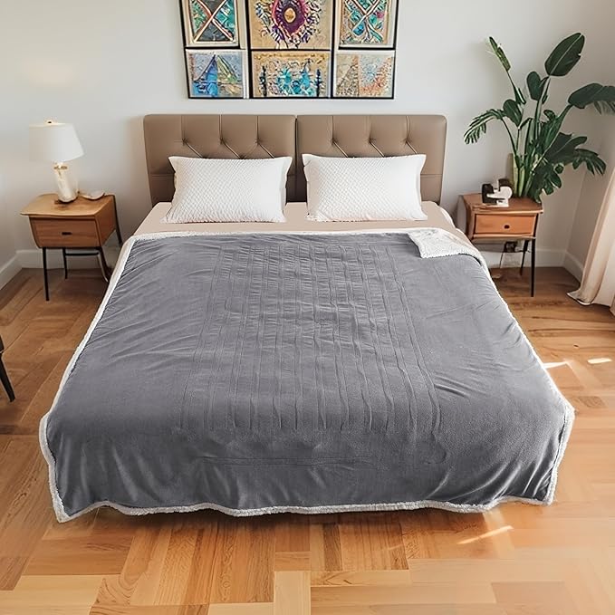 Electric Heated Blanket Throw Size 50"x60", Soft Flannel with Overheat Protection, 9 Adjustable Heat Settings & 10-Hour Auto-Off Timer, Fast Heating for Winter Comfort, Light Grey