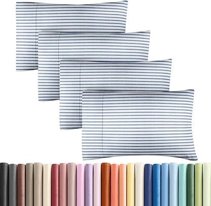 Queen Pillow Cases Set of 4 - Ultra Soft Hotel Quality Pillowcase Covers - Comfy, Cozy & Wrinkle Free - Shrinkage and Fade Resistant - Machine Washable Pillow Protectors - 4 Piece Set - Blue Stripes 2