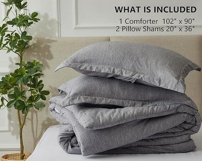 CozyLux King Size Comforter Set - 3 Pieces Grey Soft Luxury Cationic Dyeing Bedding Comforter for All Season, Gray Breathable Lightweight Fluffy Bed Sets with 1 Comforter and 2 Pillow Shams