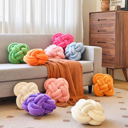 Xuyier Knot Pillow Ball, Decorative Throw Pillows with Velvet Fabric for Couch Bed, 12" Decor Knotted Square Floor Pillow Cushions for Living Room (12 Inches, Blush Pink)