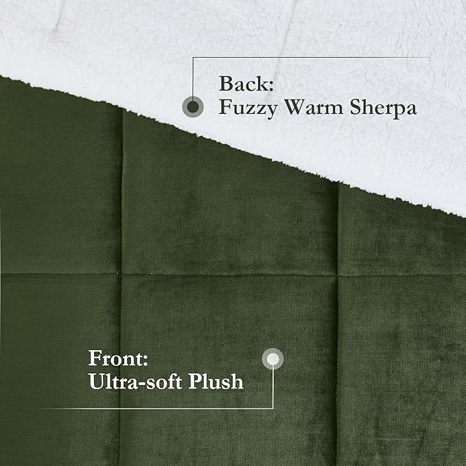 Woolrich Reversible Comforter Set Ultra Soft Plush to Sherpa, Down Alternative, Cold Weather Winter Warm Bedding, with Matching Sham, Decorative Pillow Green/Ivory King 4 Piece