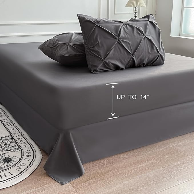 Maple&Stone Full Size Comforter Sets, 7 Pieces Bedding Sets Full, Pintuck Bed in a Bag Bed Set with Comforter, Sheets, Pillowcases & Shams - Dark Grey