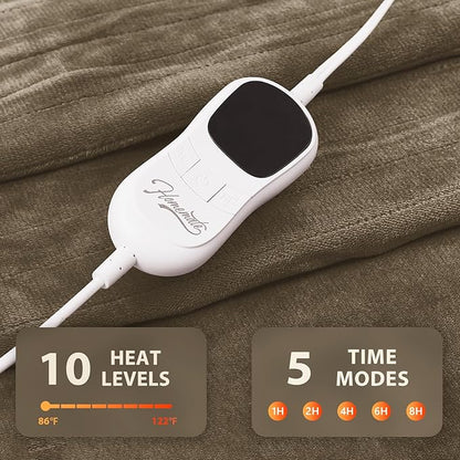 Homemate Electric Heated Blanket Twin Size - 62"x84" Heating Blanket Twin Size 1/2/4/6/8 Hours Auto-Off 10 Heat Level Over-Heat Protection Flannel Sherpa ETL Certification