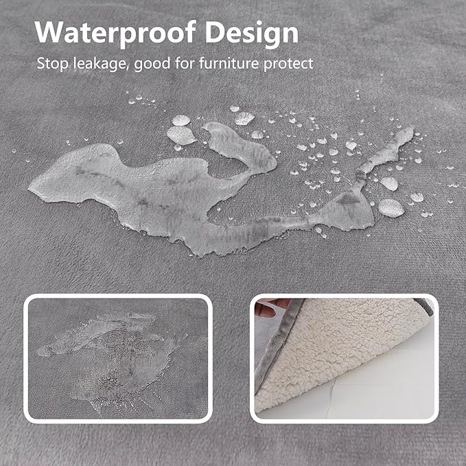 Waterproof Dog Blanket for Couch, Leak Proof Pet Blanket for Indoor Cats, Plush Sherpa Puppy Throw Furniture Protector for Sofa Bed(50"x60",XL,Darkgrey)