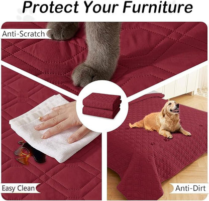 hyha Waterproof Dog Bed Blanket, Soft Pet Blankets, Waterproof Couch Cover for Dogs, Reversible Sofa Covers Washable for Furniture (40x70 Inch, Wine Red/Beige)