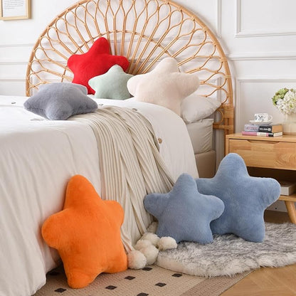 Xiashrk Star Pillow, Decorative Throw Pillows for Bed Couch, 15" Star Shaped Pillow Plush Floor Cushions Room Decor Pillow with Faux Rabbit Fur for Sofa Bedroom Living Room (Light Grey, 15" x 15")