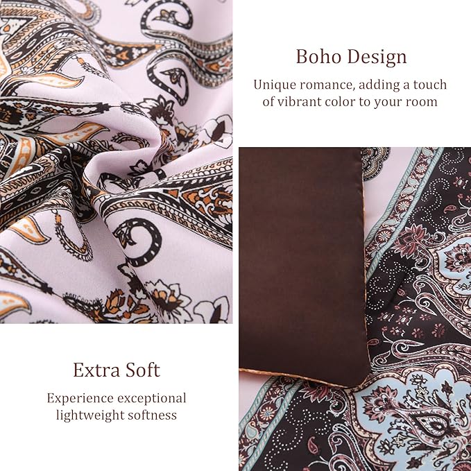 Boho Comforter Set Queen - 7 Pieces Bed in a Bag, Bohemian Striped Comforter Set with Sheets, Soft Microfiber Brown Floral Bedding Set for All Season (Brown, Queen)