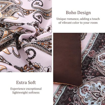 Boho King Size Comforter Set - 7 Pieces Bed in a Bag Bohemian Striped Comforter Set with Sheets, Soft Microfiber Brown Floral Bedding Sets for All Seasons (Brown, King)