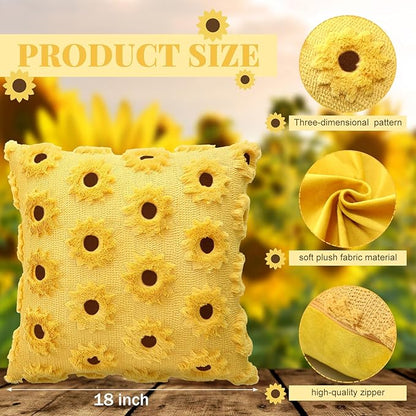 2 pcs Sunflower Throw Pillow Covers 18x18 Summer Flower Home Decor Farmhouse Decorative Pillow Covers Soft Plush Faux Fur Wool Pillowcase for Sofa Bed Living Room Housewarming Gifts