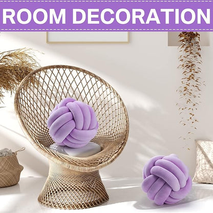 2 Pieces Knot Ball Pillows Round Plush Aesthetic Cushion Pillows Soft Stress Relieving Cute Decorative Knotted Pillows for Kids Bed Sofa Bedroom Decor (Light Purple, 10.6 Inches)