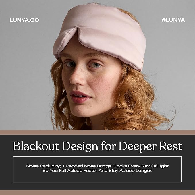 Lunya Washable Silk Sleeping Mask - Thermoregulating Mulberry Silk, Light Blocking and Comfortable Fit – Sleep Mask for Women and Men with Box - Delicate Pink - Small