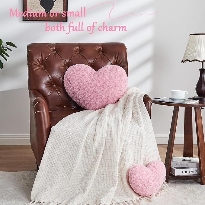 Heart Pillow Pink Throw Pillows, Soft and Fluffy Decorative Pillows for Bed Couch Chair, Cute Heart Shaped Room Decor for Valentine Anniversary Birthday Halloween Christmas (Small, 13"x10")