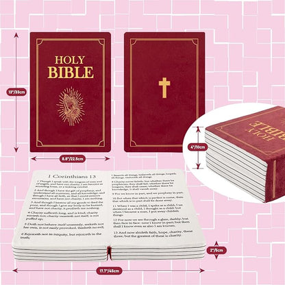 The Holy Bible Pillow Plush- Book Shape, Openable, Cozy Faith Bible Pillow Christian Bible Verse Pillow (red)