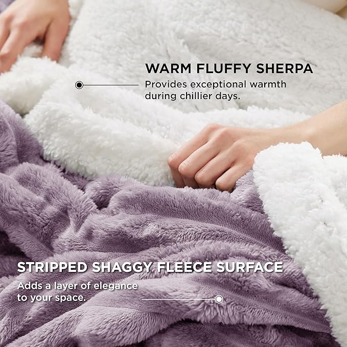 Bedsure Sherpa Blanket Queen Size for Bed - Super Soft, Cozy Fleece Thick Warm Blanket for Winter, GentleSoft Home Room Decor, Purple, 90x90 Inches