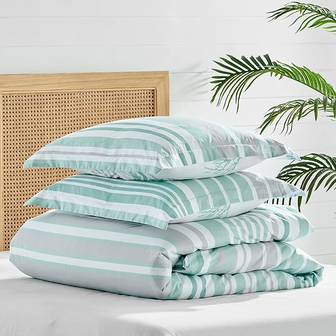 Levtex Home - Truro Spa Duvet Cover Set - King Duvet Cover + Two King Pillow Cases - Stripe - Spa, Grey and White - Duvet Cover (106 x 94in.) and Pillow Case (36 x 20in.) - Cotton