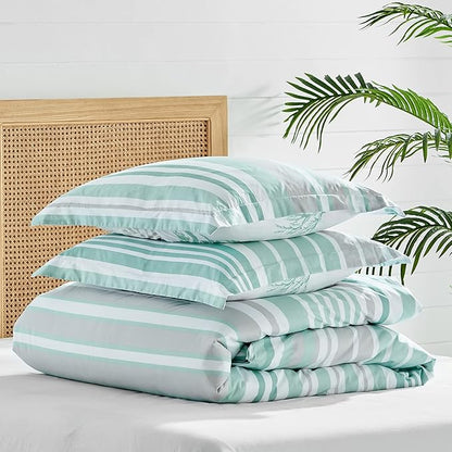Levtex Home - Truro Spa Duvet Cover Set - Full/Queen Duvet Cover + Two Standard Pillow Cases - Stripe - Spa, Grey and White - Duvet Cover (90 x 94in.) and Pillow Case (26 x 20in.) - Cotton