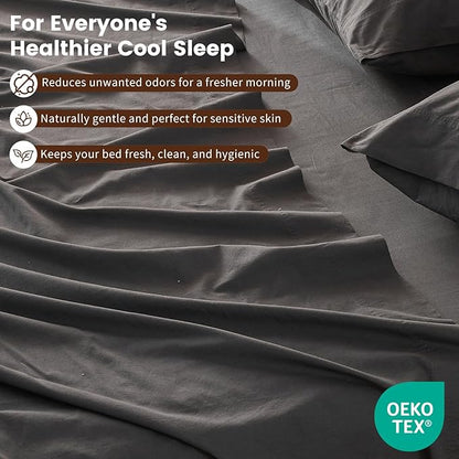 100% Linen Sheet Set Cal King Size Extra Deep Pocket Fits 18-24 Inch Mattress, Breathable & Soft, Smooth 4-Piece Set for Thick Mattresses Hotel Luxury Bedding（Cal King, Dark Grey）
