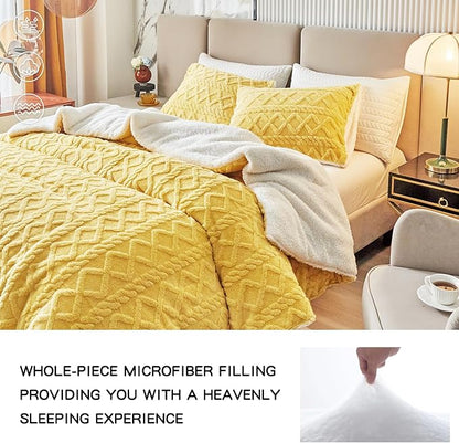 Joyreap 3-Piece Fluffy Faux Fur Sherpa Comforter Set, Queen Size Luxury Tufted Bedding Comforter Set, All Season Soft n Cozy Plush Comforter Bed Set- Yellow, 88x88 inches