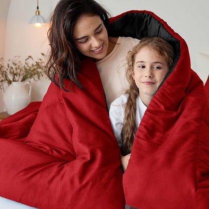 Exclusivo Mezcla Lightweight Reversible Full Queen Size Comforter Set, Down Alternative Comforter with 2 Pillow Sham, Full Queen Size Bedding Set for All Seasons, Red/Black
