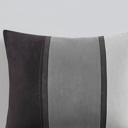 Madison Park Palisades Comforter Set Modern Faux Suede Pieced Stripe Design, All Season Down Alternative Cozy Bedding with Matching Shams, Decorative Pillows, Cal King(104"x92"), Black 7 Piece