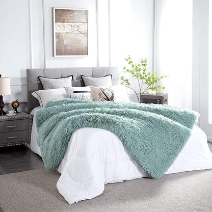 JONIYEAR Oversized Decorative Fluffy Faux Fur Throw Blanket Twin Size 60" x 71", Soft Luxury Lightweight Furry Blankets, Accent Cozy Shaggy Plush Thick Warm Fuzzy Blankets for Winter Bed Couch, Aqua