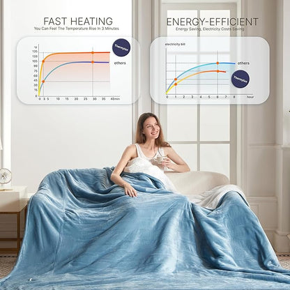 Electric Blanket Twin 62"x84" Heated Electric Blankets 10 Heating Levels 12 Time Settings 8 Hours Auto Off Fast Heating and Overheat Protection ETL Certified Machine Washable,Light Blue