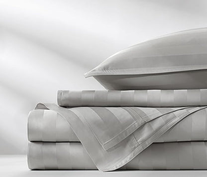 Pure Bamboo Full Sheets, Genuine 100% Organic Viscose Derived from Bamboo Bed Sheet Set, Luxuriously Soft & Cooling, Double Stitching, 2 Year Quality Promise (Full, Jacquard Silver)