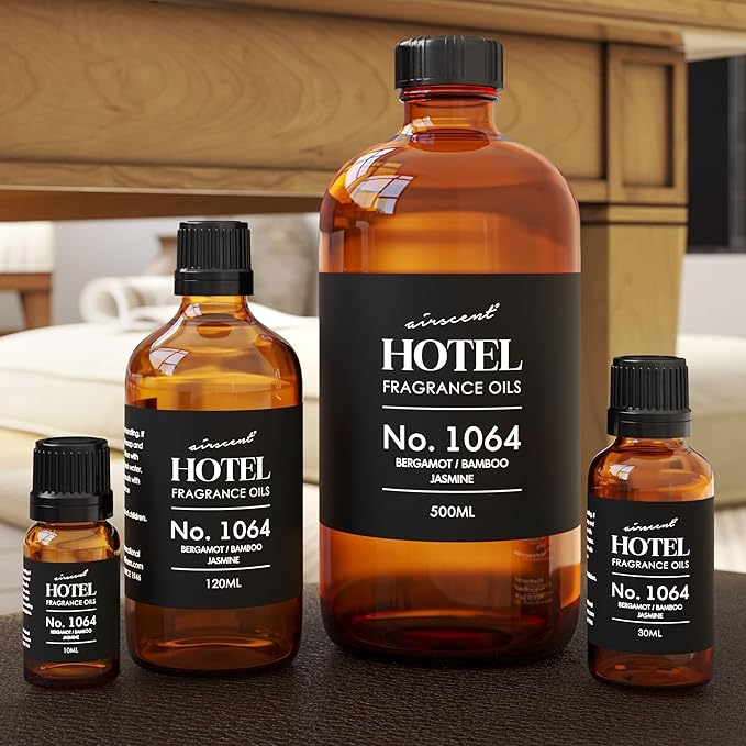 AirScent Hotel Diffuser Oil No. 1064 - Bergamot, Bamboo, Jasmine - Premium Fragrance Oil for Ultrasonic and Waterless Diffusers and Crafting - 30 mL, 1 fl oz Glass Dropper Bottle