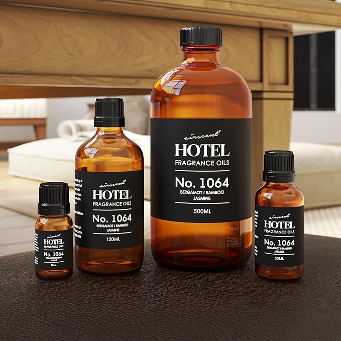 AirScent Hotel Diffuser Oil No. 1064 - Bergamot Bamboo Jasmine - Premium Fragrance Oil for Ultrasonic and Waterless Diffusers and Crafting - 500 mL, 16.9 fl oz Glass Bottle