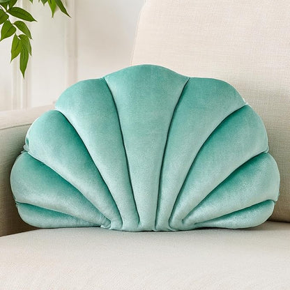 Seashell Decorative Pillow Shell Shaped Throw Pillow 3D Insert Beach Pillow Soft Velvet Pillow Sea Ocean Decoration Couch Bed Pillow Cushions(Green,14 X 11 inch)