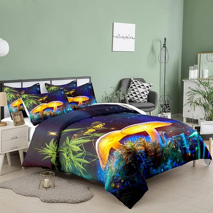 Tailor Shop Magic Mushrooms Bedding Sets, Trippy Mushrooms Comforter Set with Natural Forest Design for Teen Girls Kids Bedroom Decor, All Season Use with 1 Matching Pillowcase…