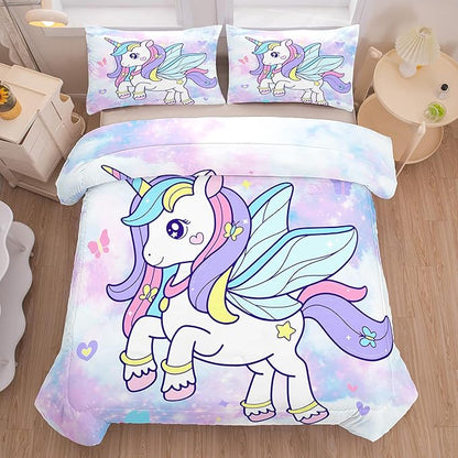 Tailor Shop Unicorn Girls Comforter Sets Full Size,Unicorn Purple Bedding Sets for Girls Kids Teens with 2 Pillowcase……
