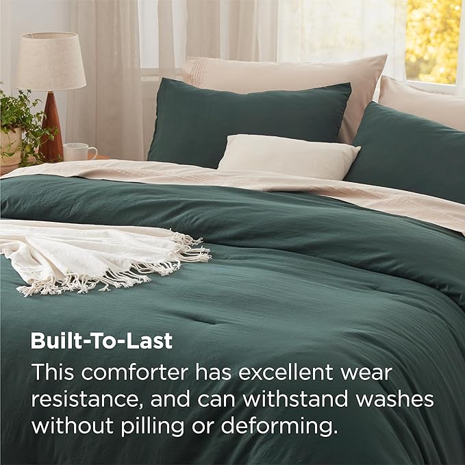 Bedsure Full Comforter Set, Forest Green Soft Prewashed Bedding for All Seasons, 3 Pieces GentleSoft™ Bed Set, 1 Lightweight Comforter (82"x86") and 2 Pillowcases (20"x26")